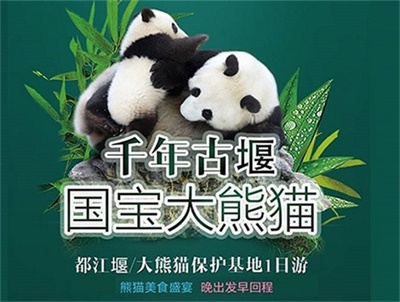 都江堰+大熊猫保护基地1日游（团型可选择、晚出发早回程）